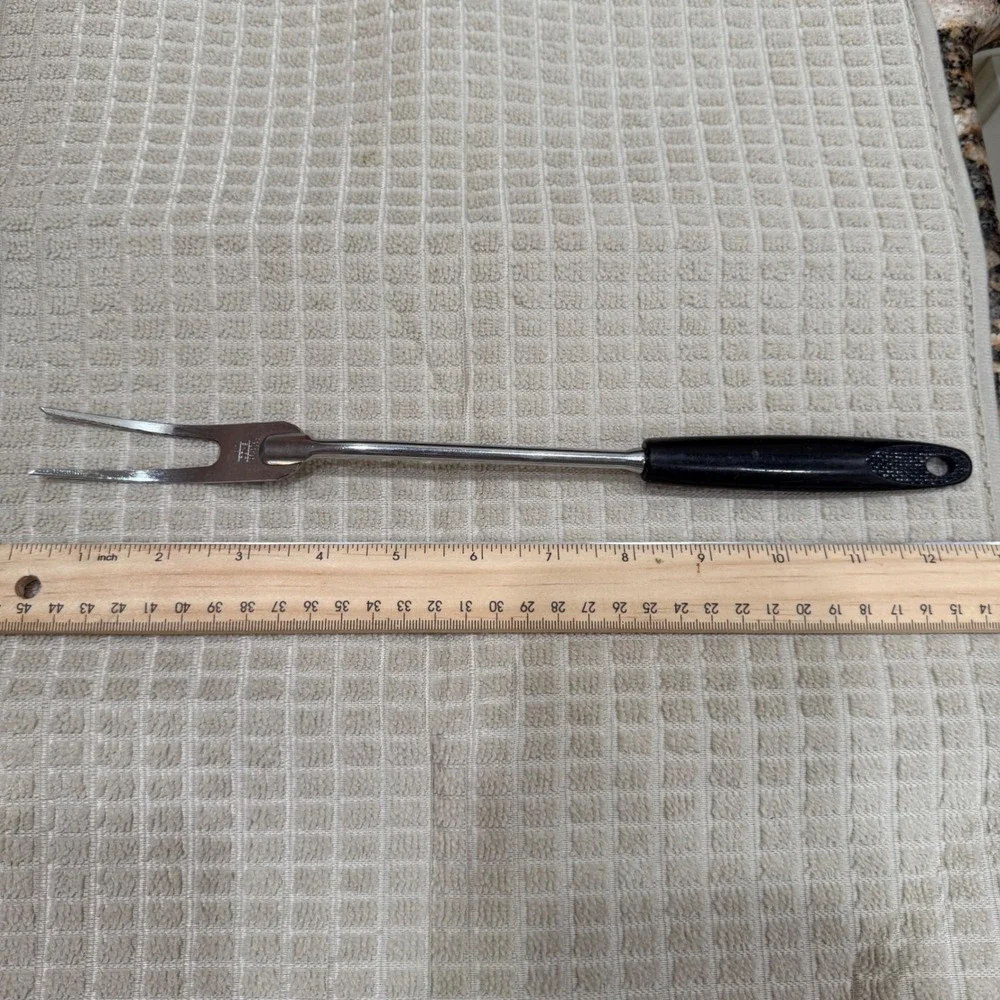 Vintage Ekco Meat Carving Fork Chromium‎ Plated USA Black Handle 12.5 Inch
